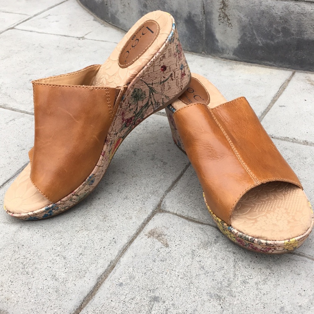 Leather and floral wedges